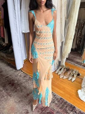 Peach & Turquoise Scalloped Vintage Dress